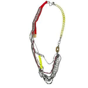 Juicy Couture long multi layer Chain Necklace rhinestones neon beads gold silver